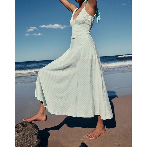 Free People Dresses & Skirts - Free People Free-Est Cecelia Midi Dress Striped Printed Smocked Cotton S 286693